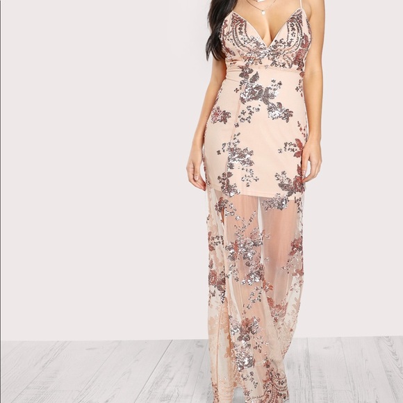 Sequin mesh maxi dress nude blush - Picture 2 of 6